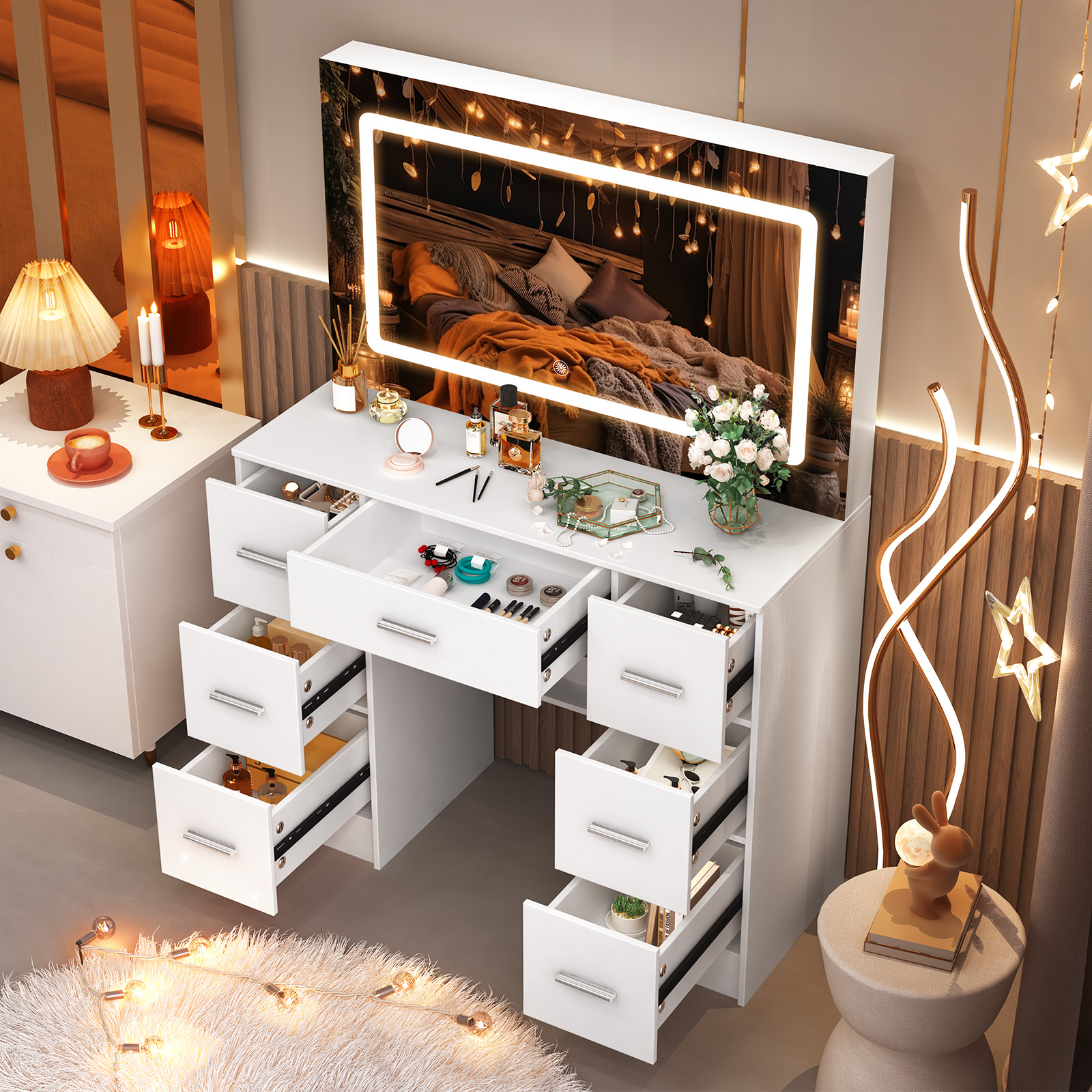 Office Furniture Now - White Modern Vanity Set with Touch