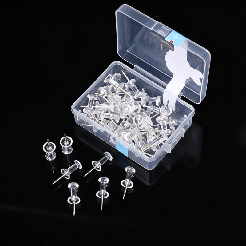 Office Furniture Online - 50PCS Push Pins Clear Multicolor Plastic