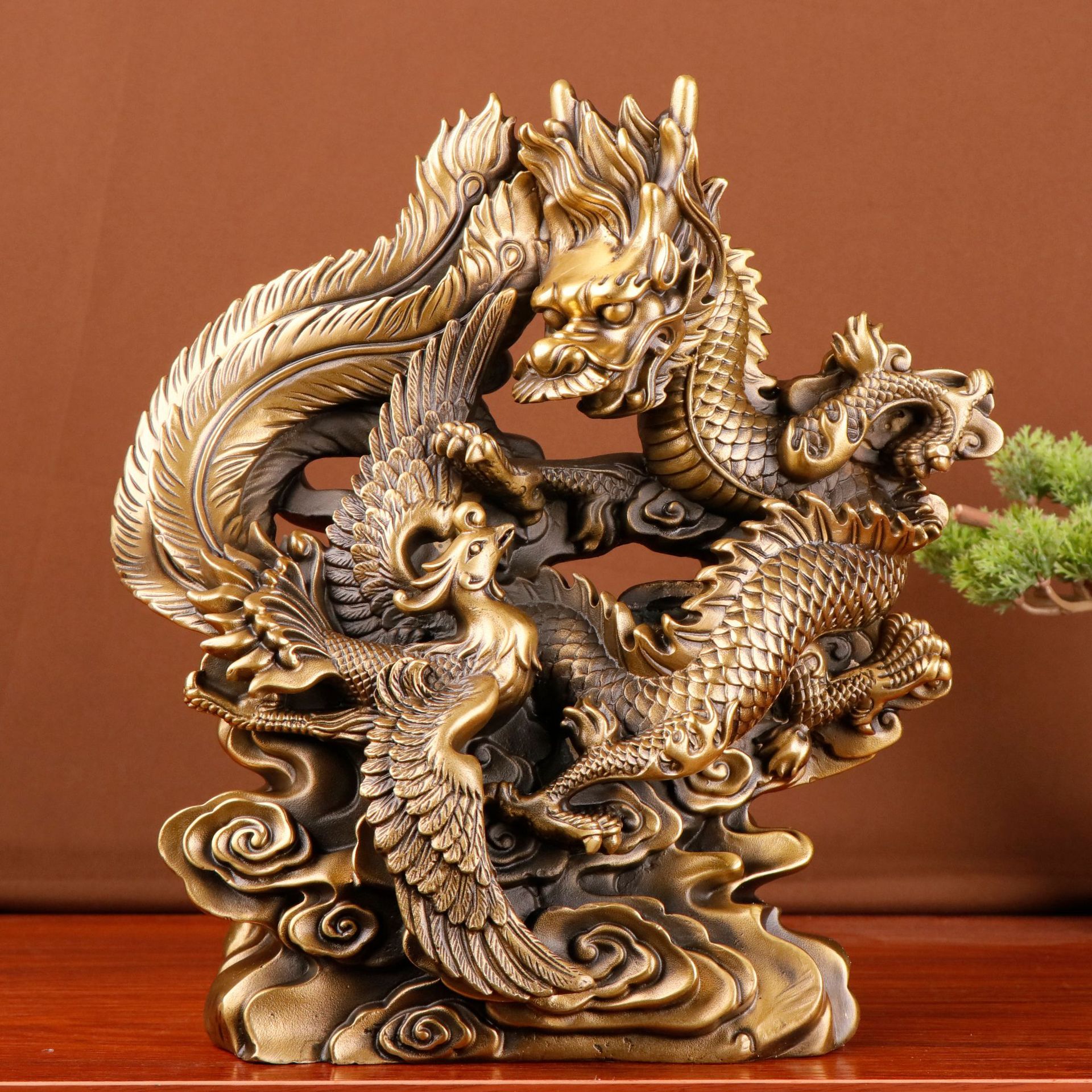 Office Furniture Phoenix - Large Bronze Dragon Phoenix Statue Auspicious