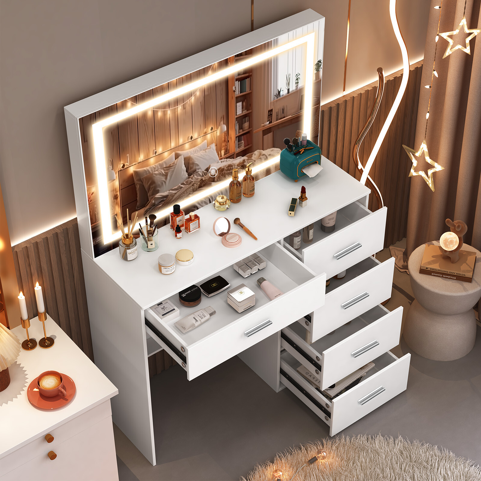 Office Furniture Now - White Modern Makeup Vanity Dressing Table