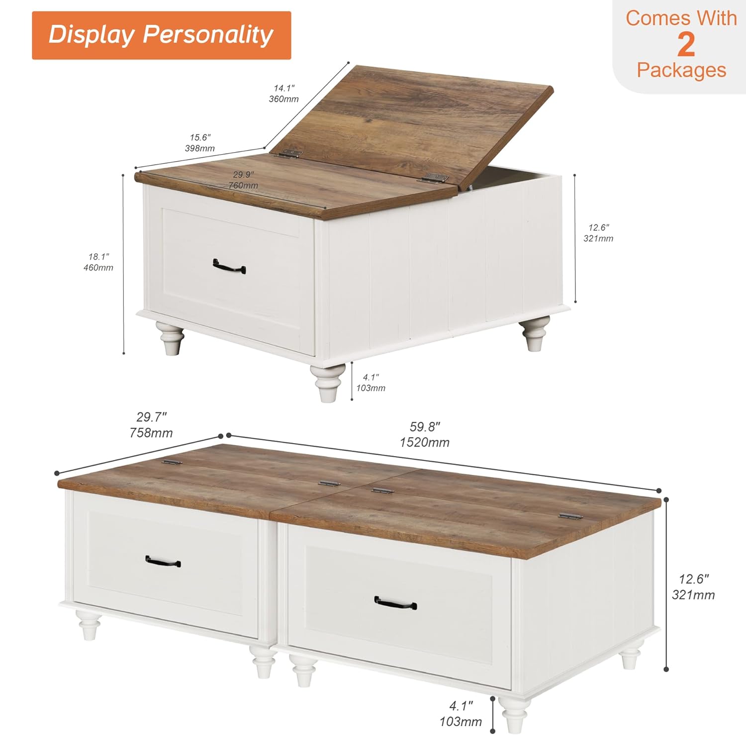 Set of 2 Farmhouse Square Coff - огляд і ціна Office Furniture Center