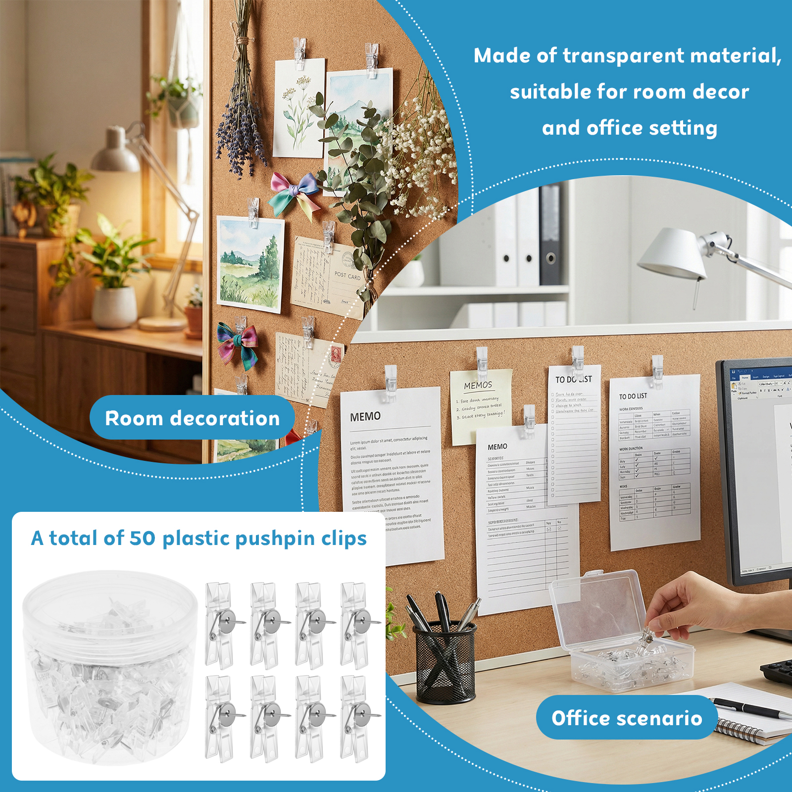 50Pcs Push Pin Clips Transpare - огляд і ціна Office Furniture Online