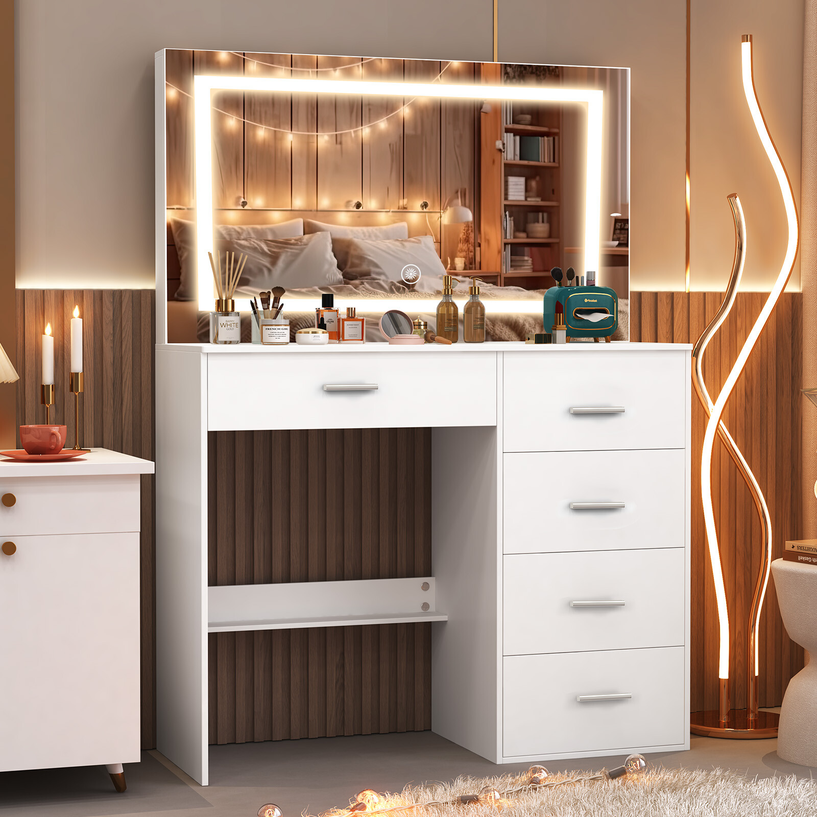 White Modern Makeup Vanity Dre - огляд і ціна Office Furniture Now
